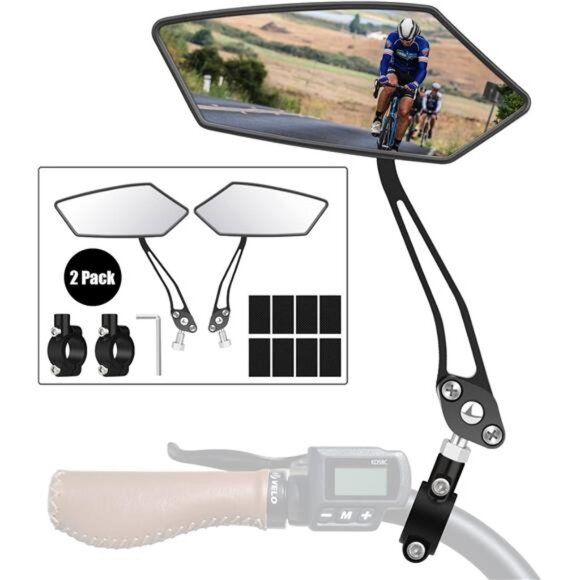Bike Mirror 1 Pair, [New Version] HD Wide Angle Large Handlebar Rearview Mirror - Picture 1 of 7
